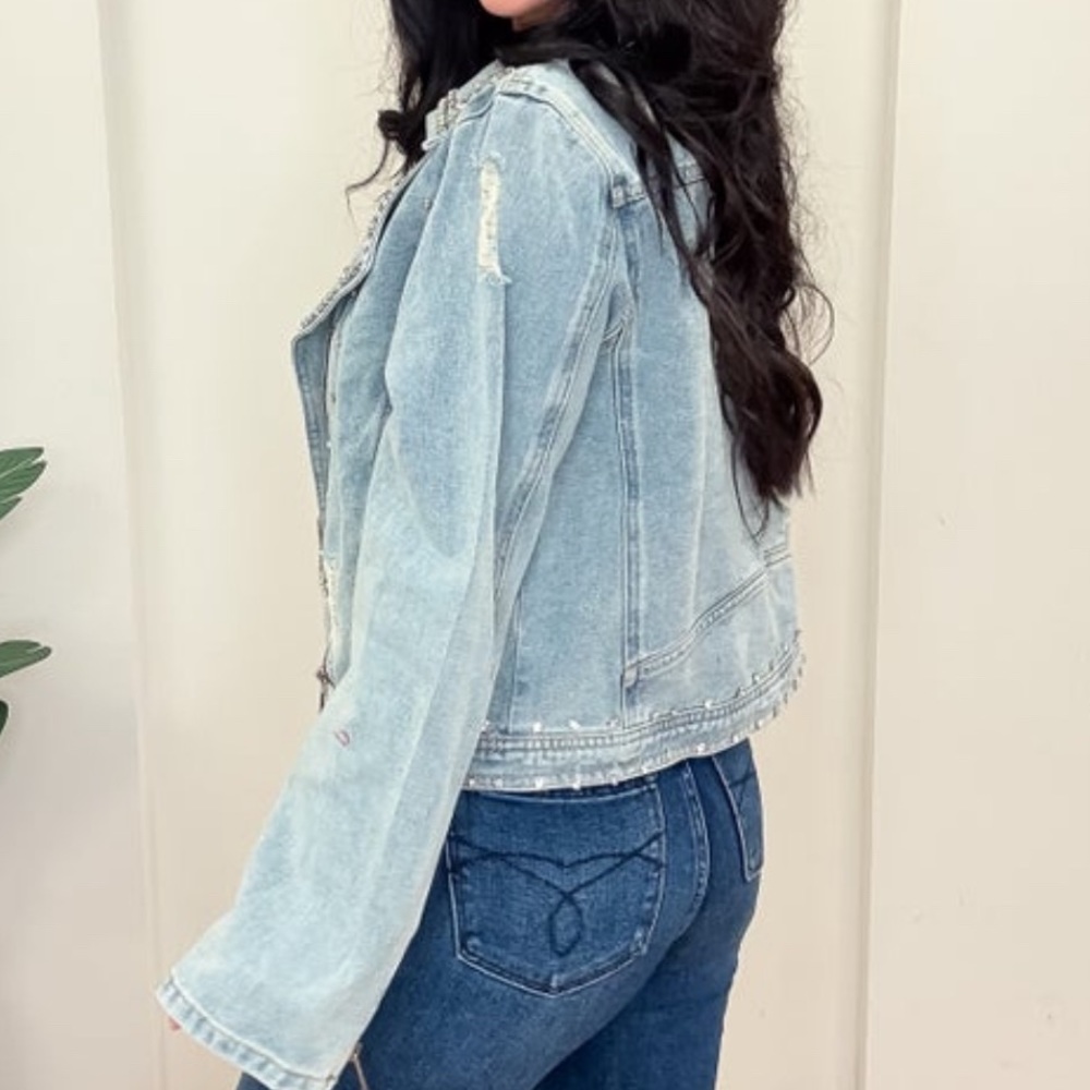 Davi & Dani Moto rhinestone denim jacket NWT - Picture 3 of 5
